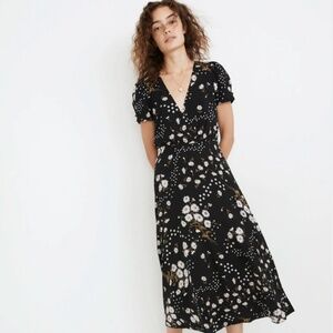 Madewell - Puff-Sleeve Wrap-Front Midi Dress in Polka Daisies - 0